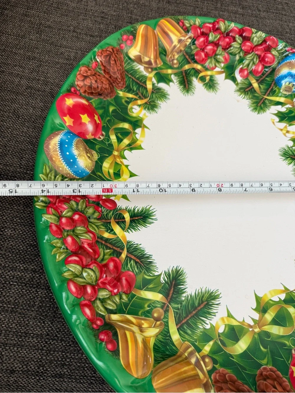 Holiday Decorative Serving Platter - Green Christmas Wreath Design vintage